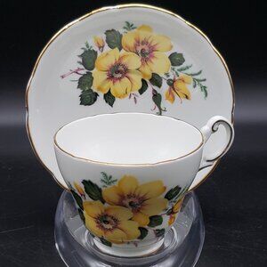 Vintage Regency Bone China Cup & Saucer Yellow Floral Gold Trim England